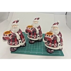 Bella Casa by Ganz Vtg Ceramic Santa Claus Set Of 3 Candle Holders  Christmas